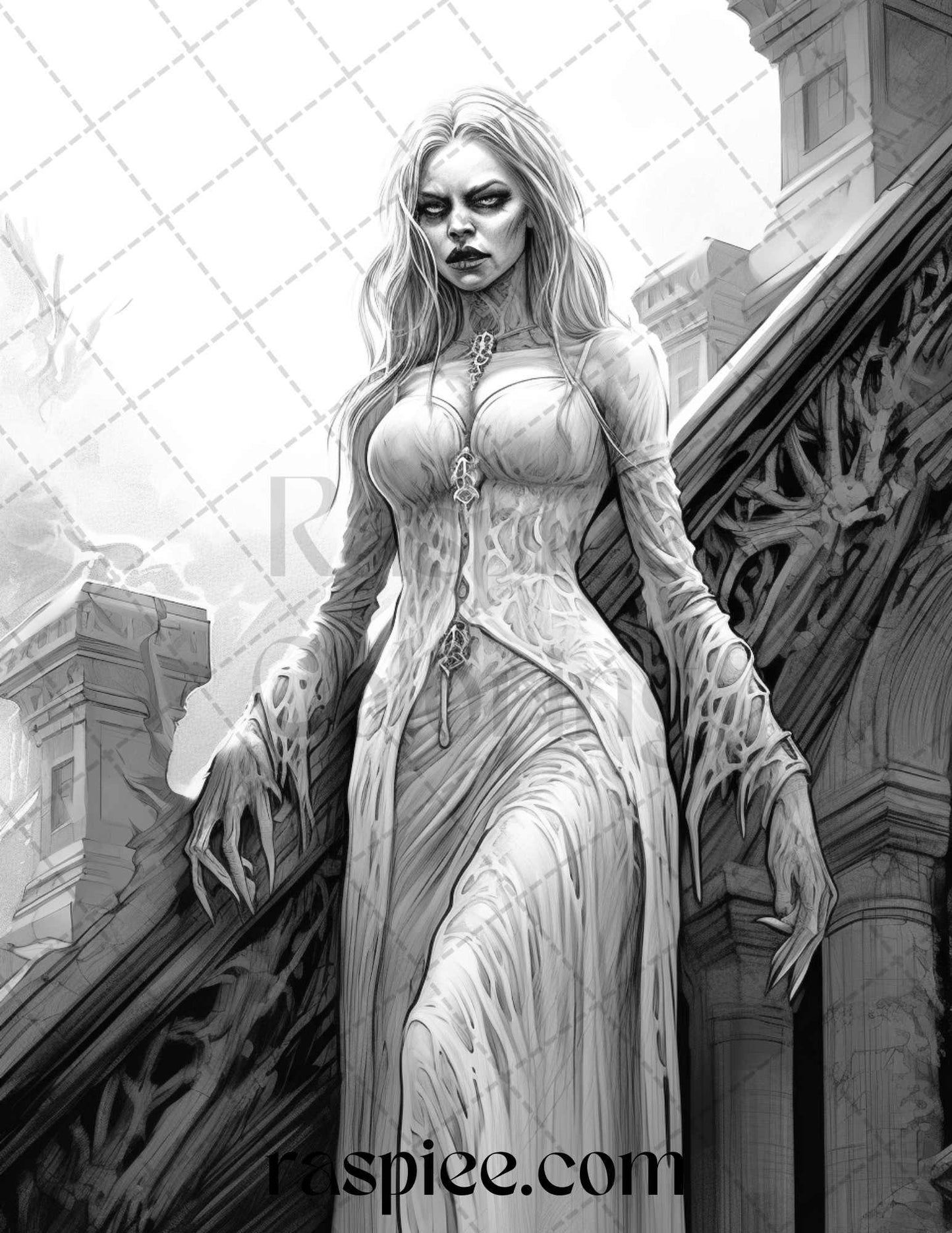 60 Halloween Vampire Grayscale Coloring Pages Printable for Adults, PDF File Instant Download