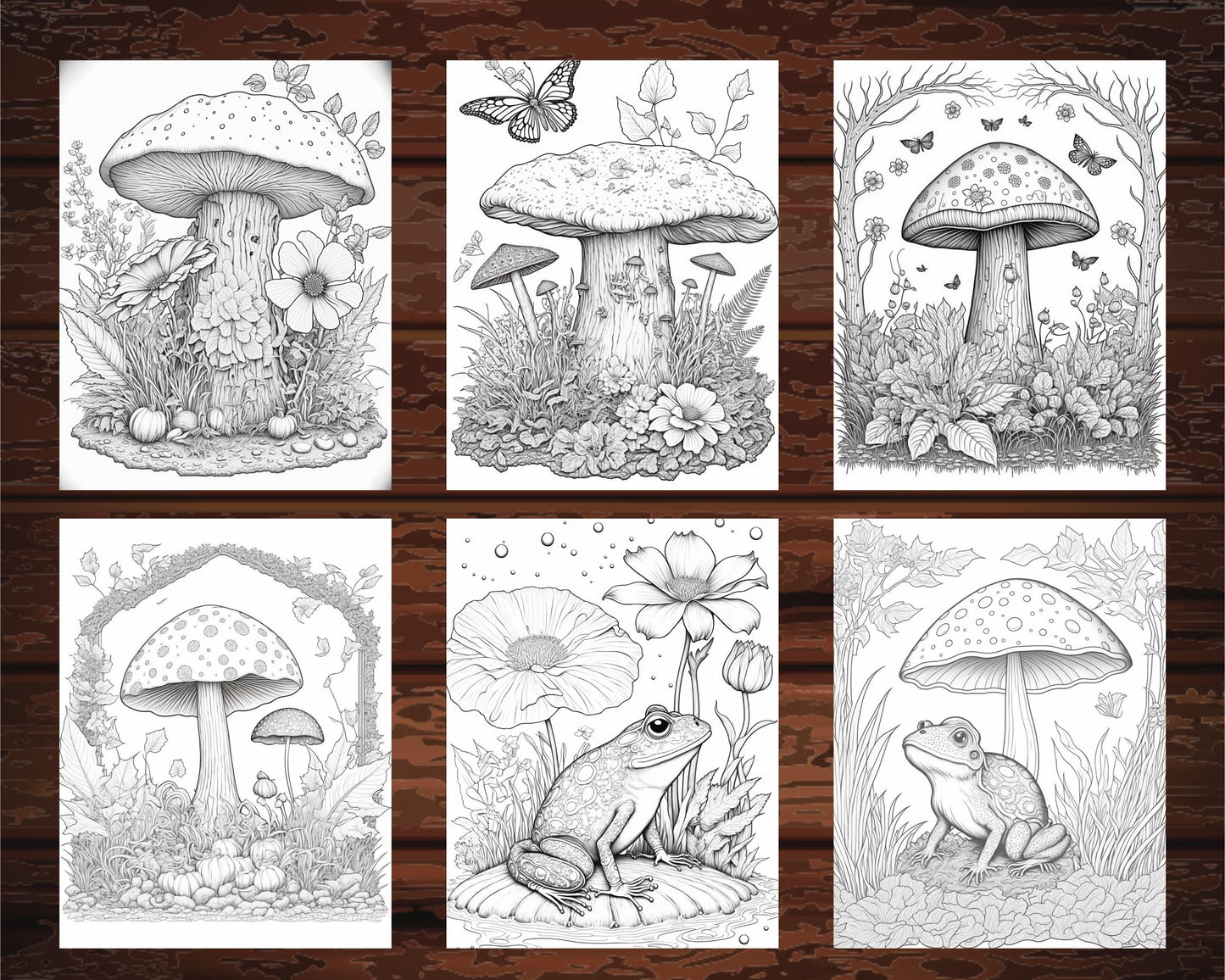 100 Mushroom Forest Coloring Pages Printable for Adults and Kids, Grayscale Coloring Book, Printable PDF File Instant Download