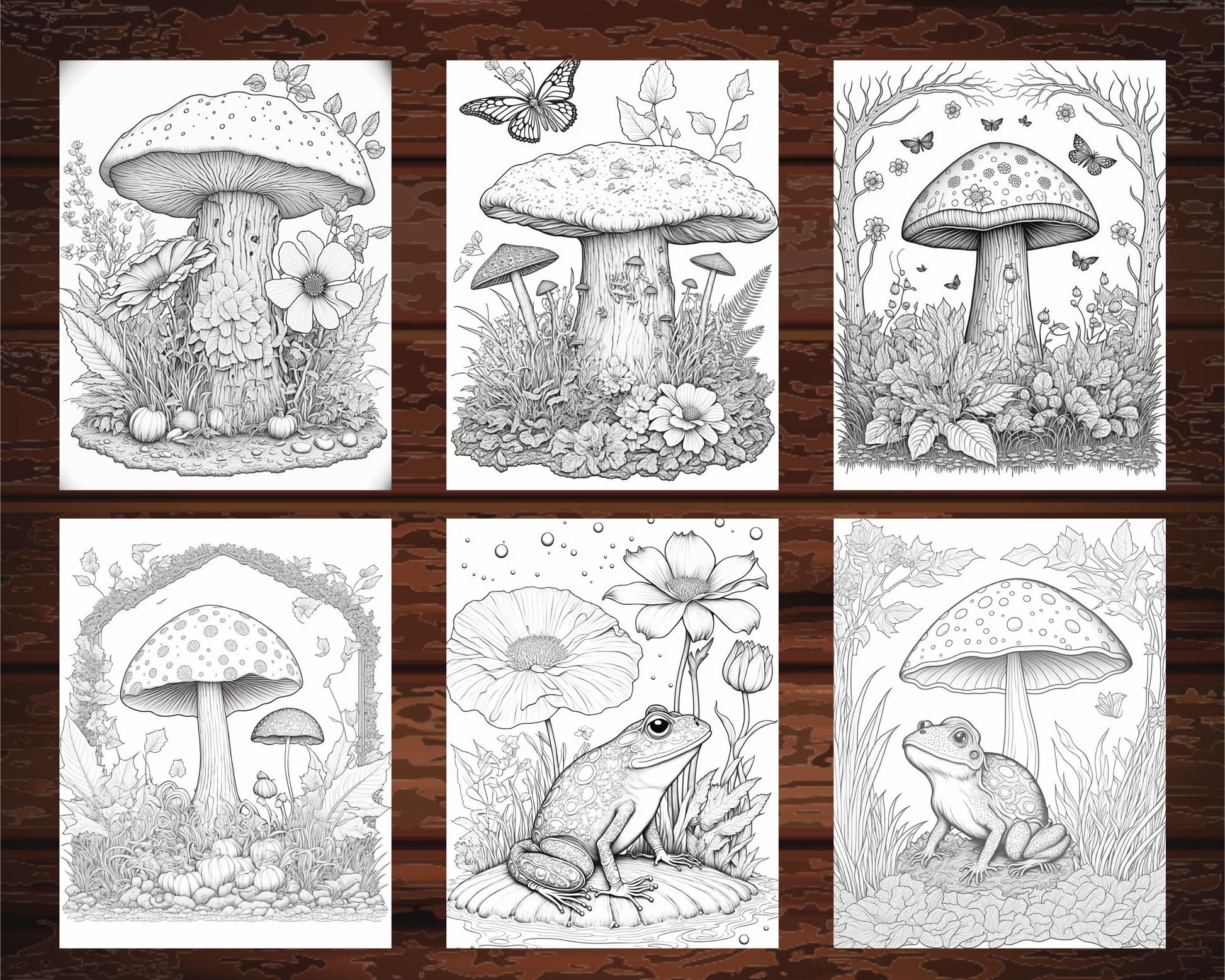 100 Mushroom Forest Coloring Pages Printable for Adults and Kids, Grayscale Coloring Book, Printable PDF File Instant Download