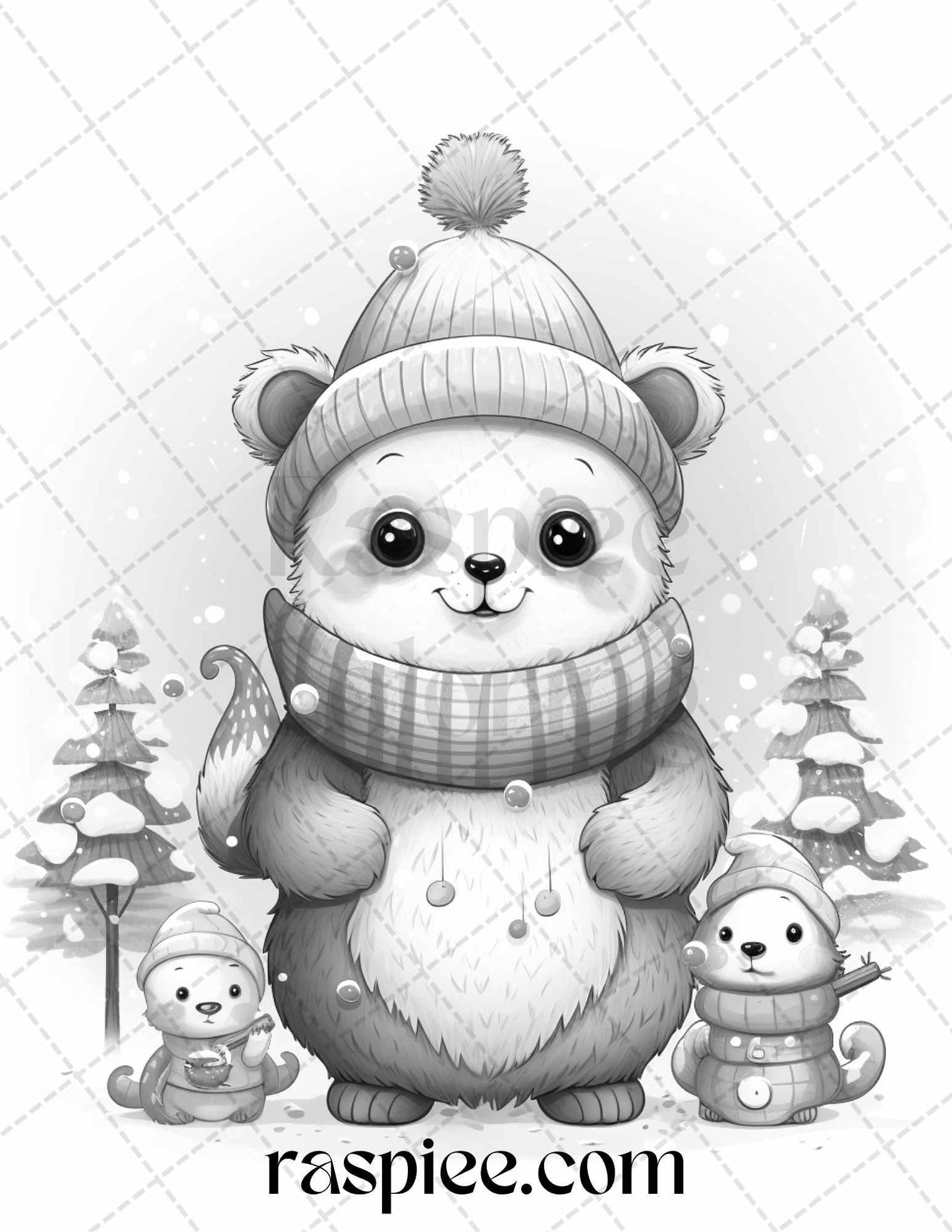 70 Christmas Critters Grayscale Coloring Pages Printable for Adults and Kids, PDF File Instant Download