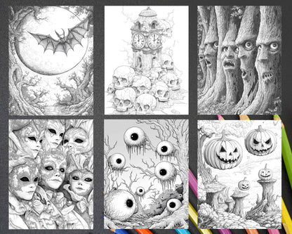 Halloween Surreal Adult Coloring Pages Printable PDF Instant Download
