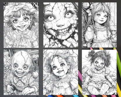 Haunted Dolls Halloween Horror Adult Coloring Pages Printable PDF Instant Download