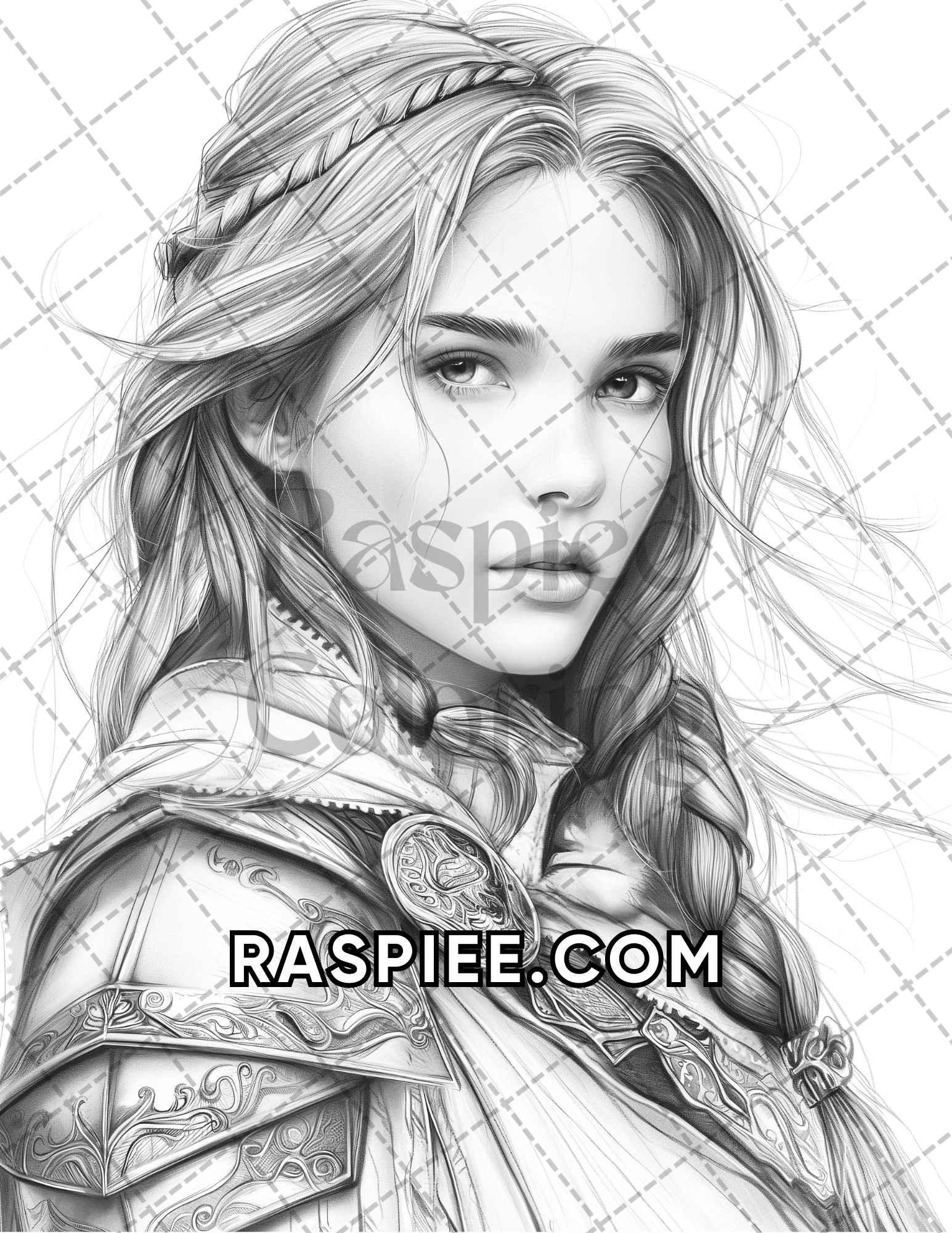60 Fantasy Beauties Grayscale Adult Coloring Pages Printable PDF Instant Download