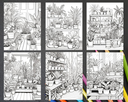 38 Indoor Houseplants Coloring Pages Printable for Adults, Grayscale Coloring Page, PDF File Instant Download