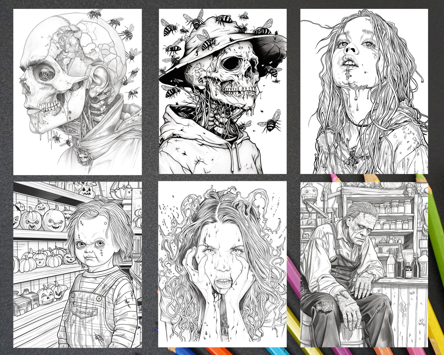 Freak Of Horror Halloween Adult Coloring Pages Printable PDF Instant Download