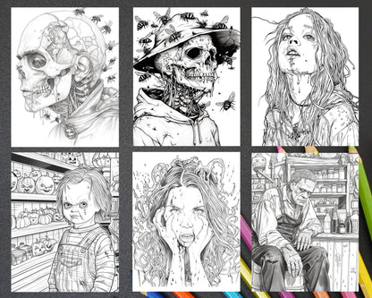 Freak Of Horror Halloween Adult Coloring Pages Printable PDF Instant Download