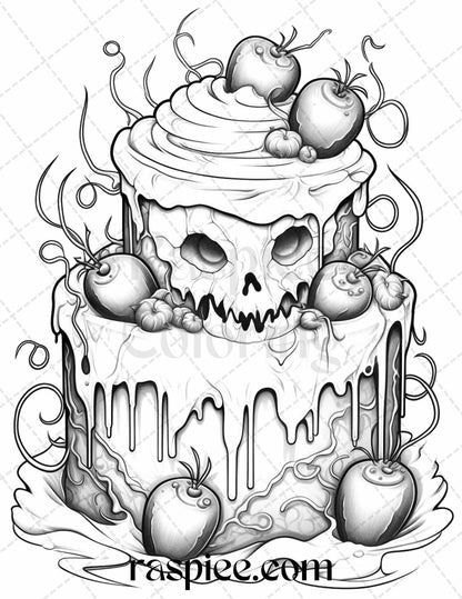 68 Halloween Spooky Desserts Grayscale Coloring Pages Printable for Adults, PDF File Instant Download