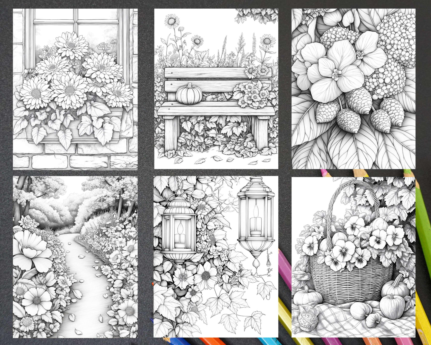 Fall Flowers Adult Coloring Pages Printable PDF Instant Download