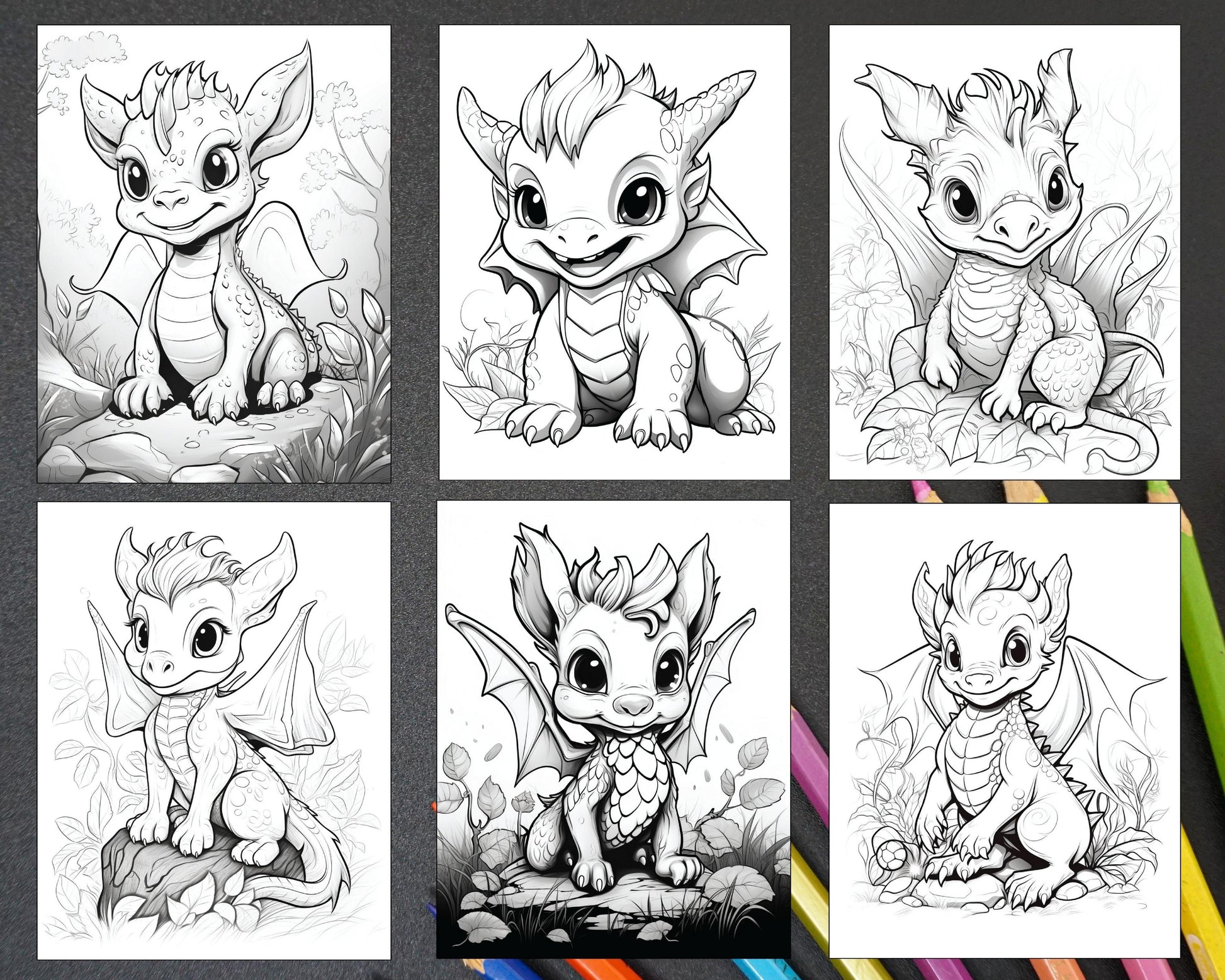 200 Woodland Baby Dragons Coloring Pages for Kids, Printable PDF Instant Download