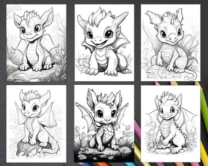 200 Woodland Baby Dragons Coloring Pages for Kids, Printable PDF Instant Download