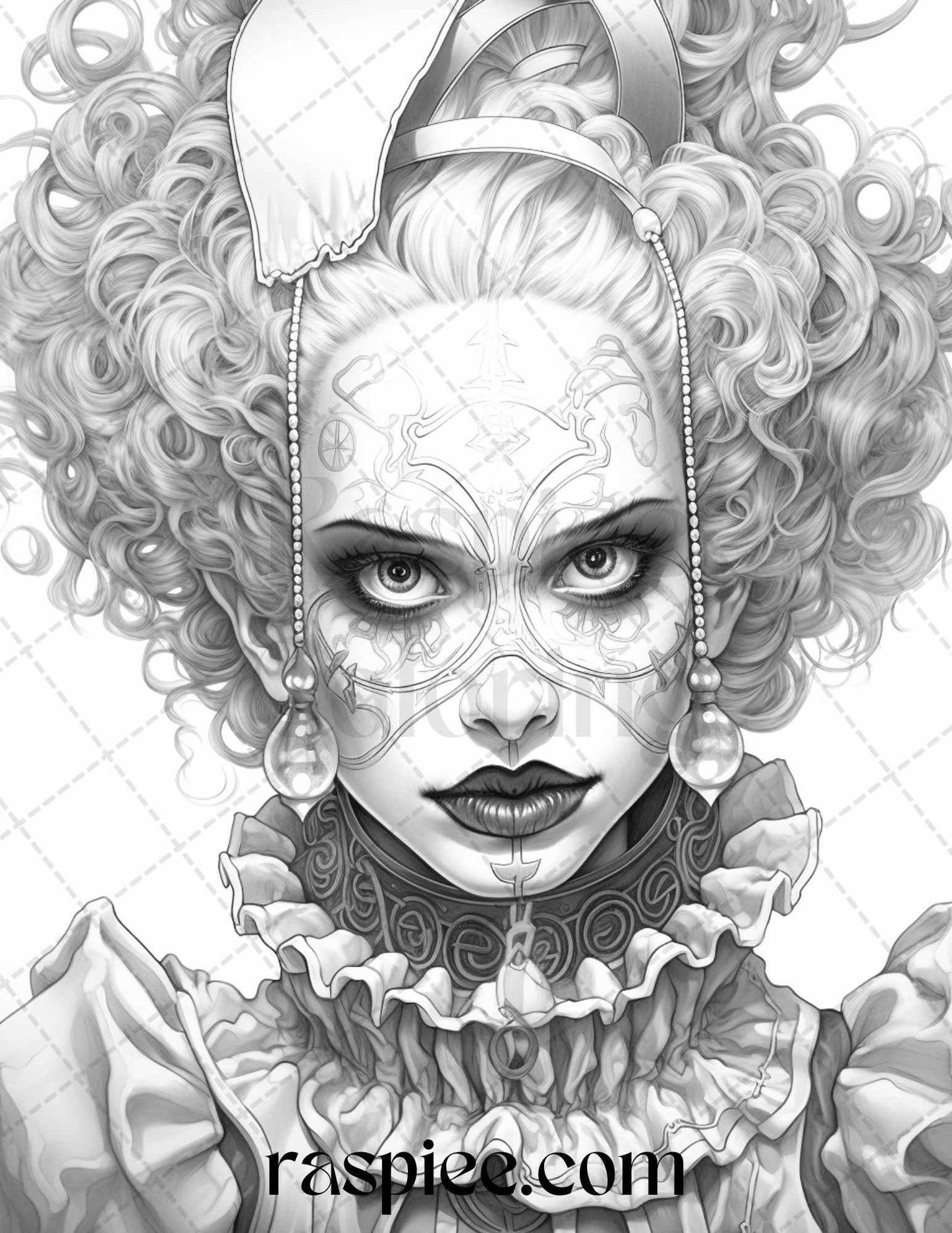 50 Scary Clown Girls Grayscale Coloring Pages Printable for Adults, PDF File Instant Download
