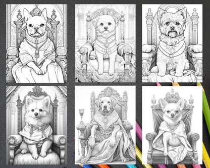 50 Royal King Dog Grayscale Coloring Pages for Adults, Printable PDF Instant Download