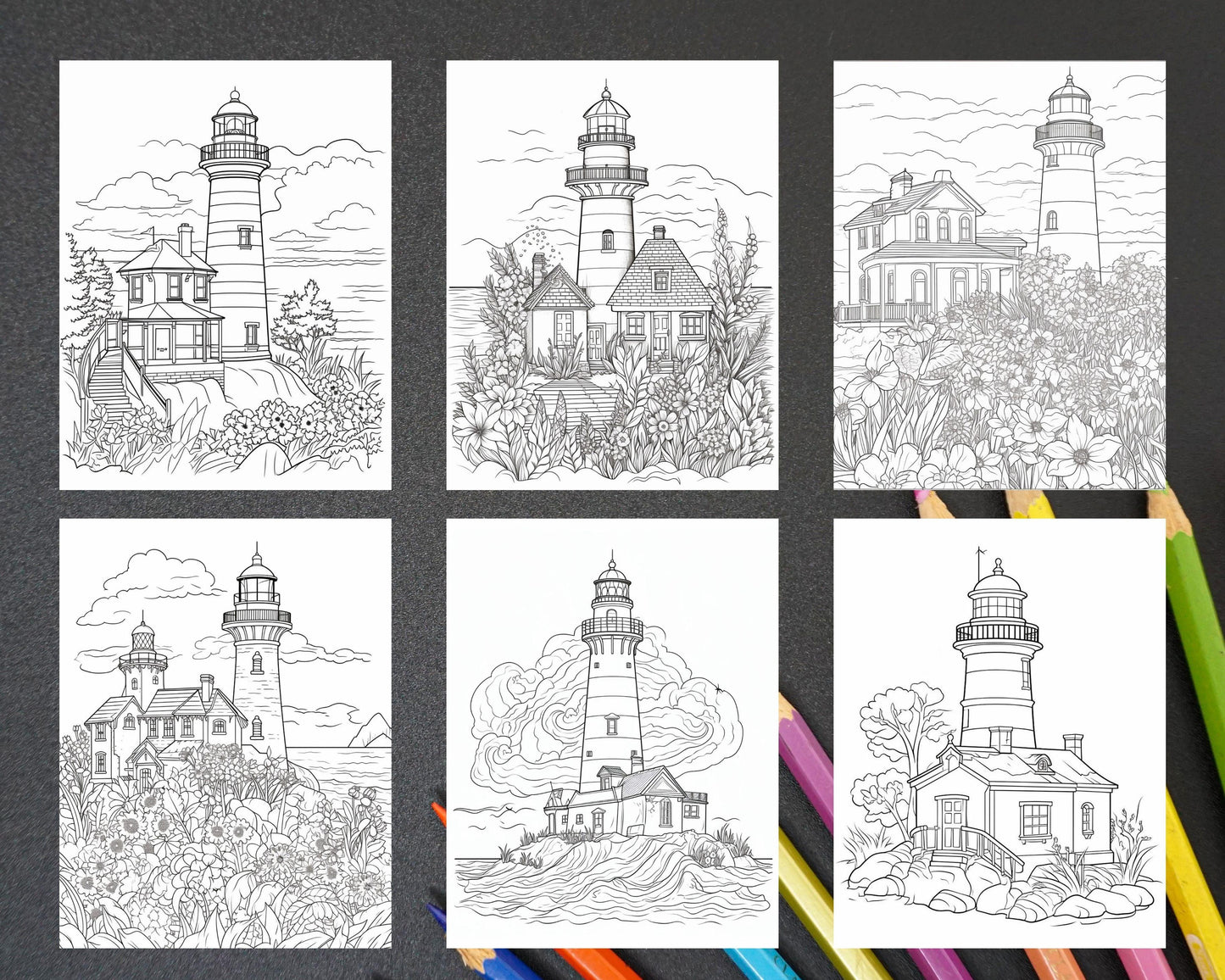 100 Printable Lighthouse Scene Coloring Pages for Adults, Printable PDF File Download