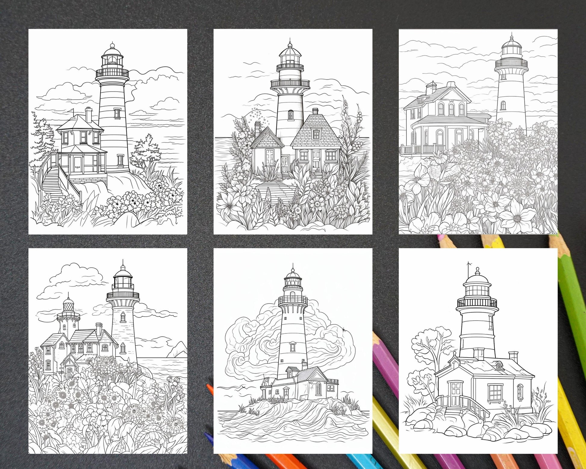 100 Printable Lighthouse Scene Coloring Pages for Adults, Printable PDF File Download