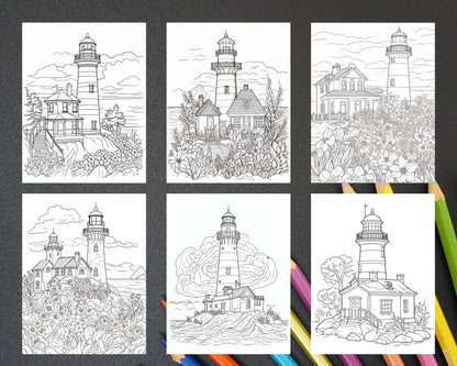 100 Printable Lighthouse Scene Coloring Pages for Adults, Printable PDF File Download