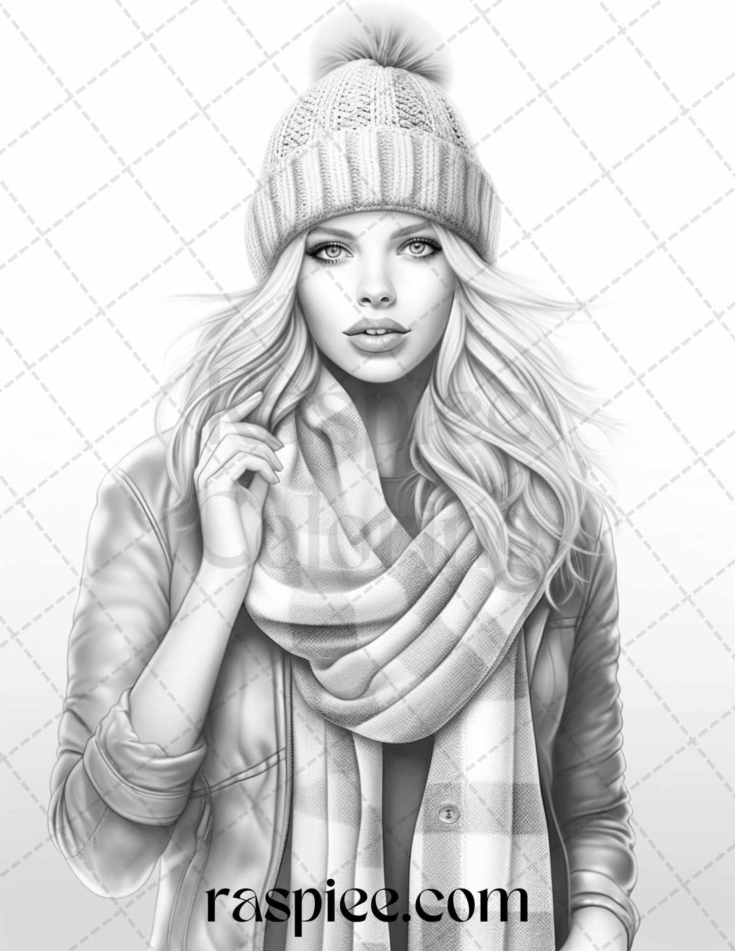 40 Winter Fashion Grayscale Coloring Pages Printable for Adults, PDF File Instant Download
