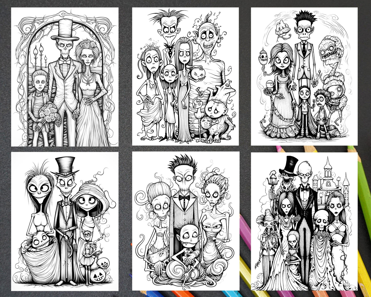 50 Monster Family Grayscale Coloring Pages Printable for Adults - Instant Download, Halloween Coloring Book, Fun and Spooky Designs
