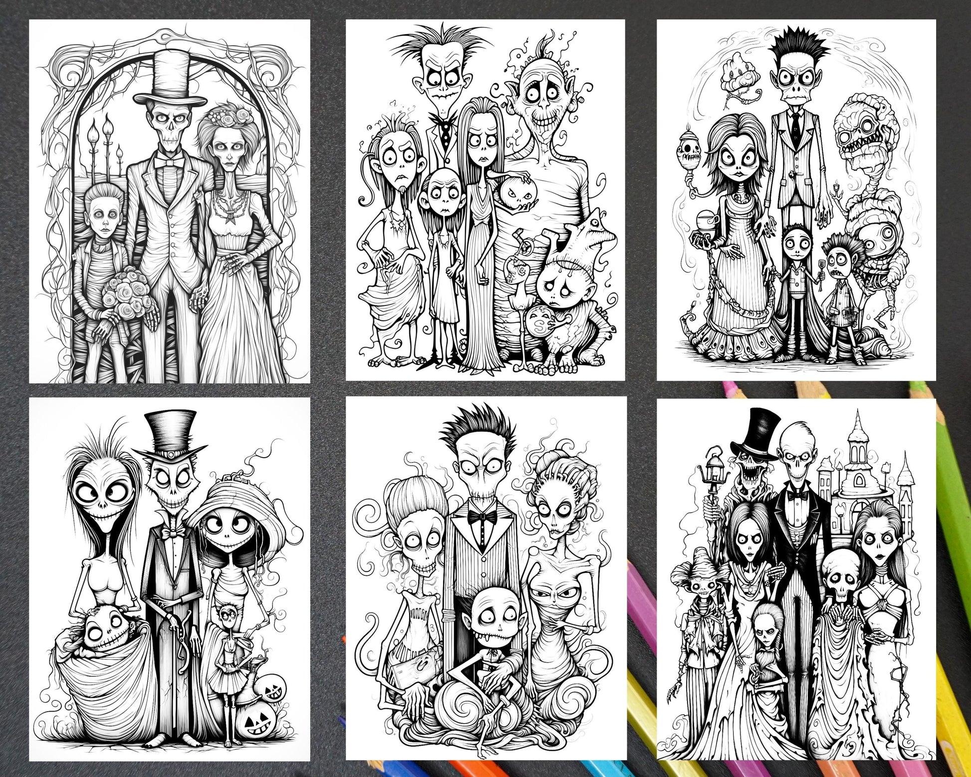 50 Monster Family Grayscale Coloring Pages Printable for Adults - Instant Download, Halloween Coloring Book, Fun and Spooky Designs