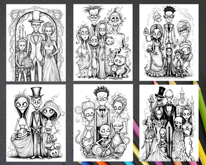 50 Monster Family Grayscale Coloring Pages Printable for Adults - Instant Download, Halloween Coloring Book, Fun and Spooky Designs