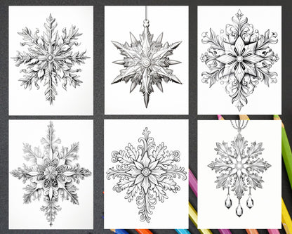 50 Christmas Snowflake Grayscale Coloring Pages for Adults, Printable PDF Instant Download