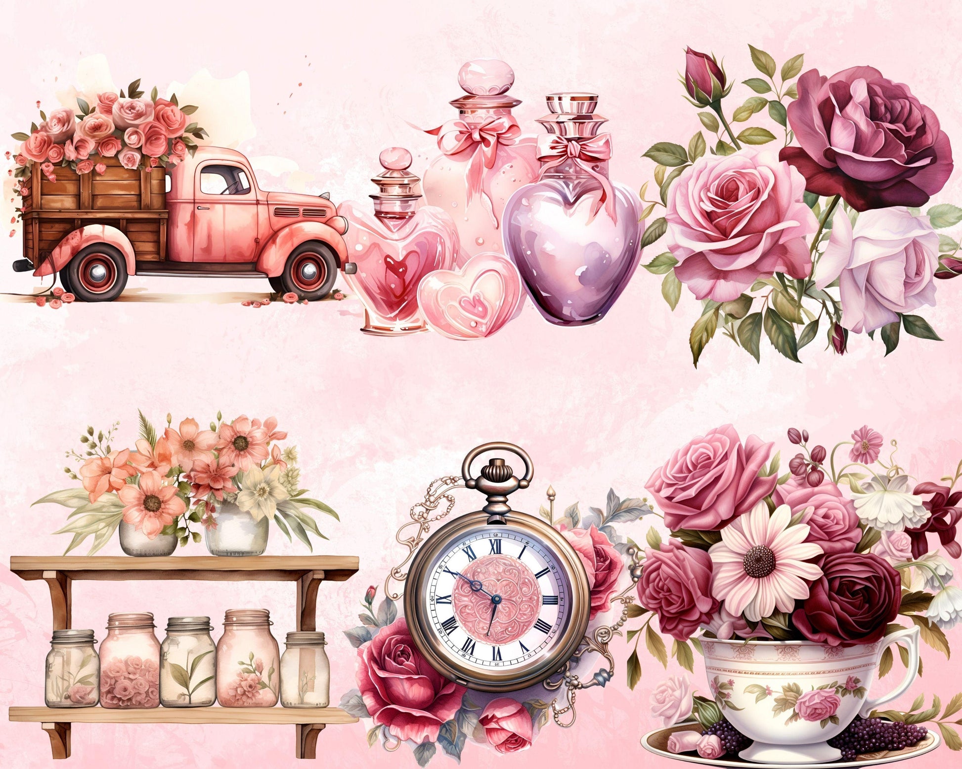 Happy Valentine's Day Clipart Bundle, 80 PNG High-Res Files for Commercial Use