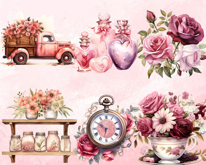 Happy Valentine's Day Clipart Bundle, 80 PNG High-Res Files for Commercial Use