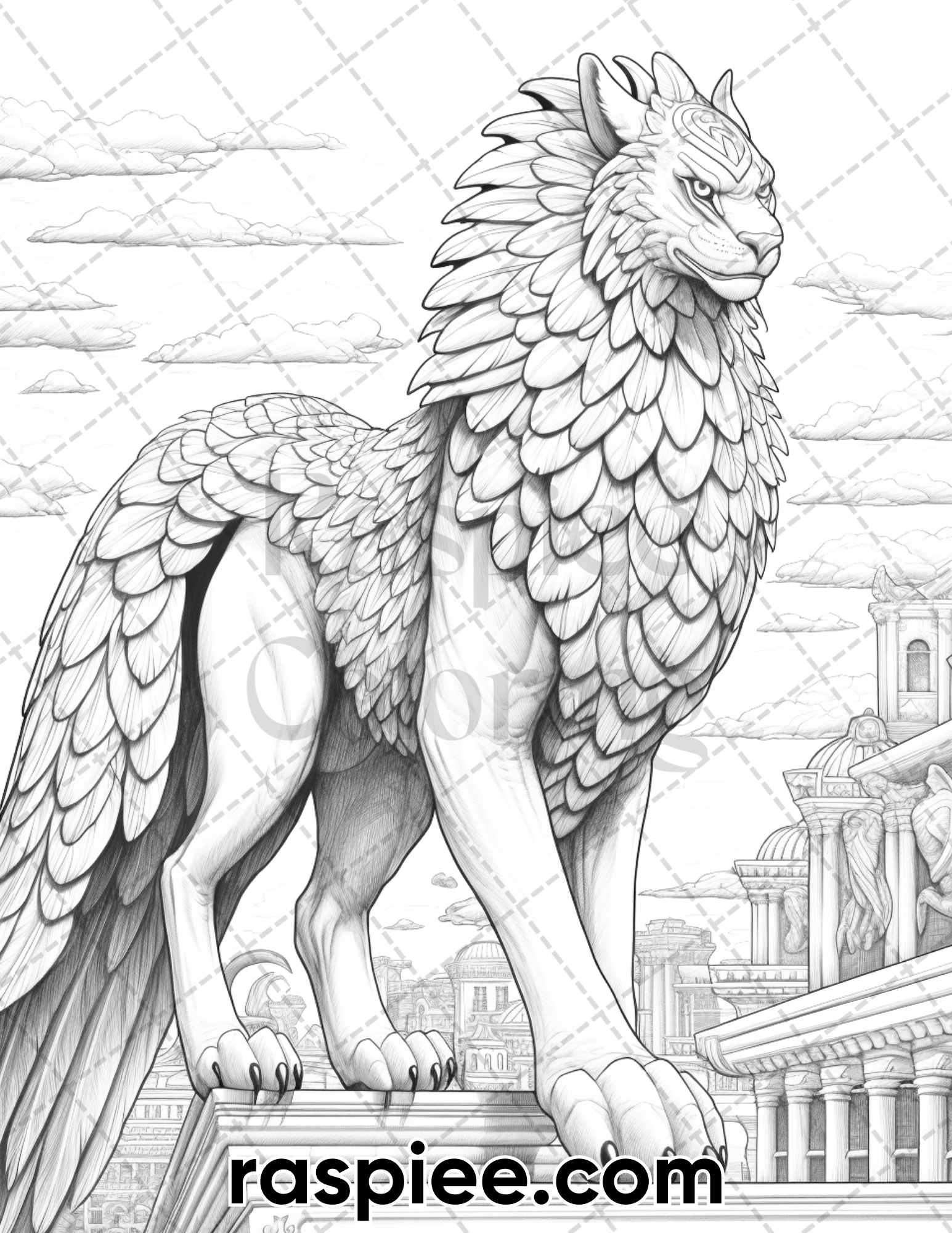 60 Mythical Creatures Grayscale Coloring Pages for Adults, Printable PDF Instant Download