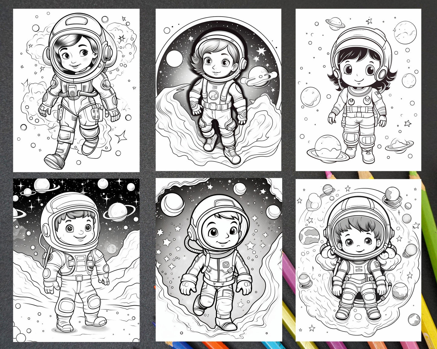 50 Cute Astronaut Adventures Coloring Pages Printable for Kids, PDF File Instant Download