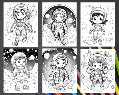 50 Cute Astronaut Adventures Coloring Pages Printable for Kids, PDF File Instant Download