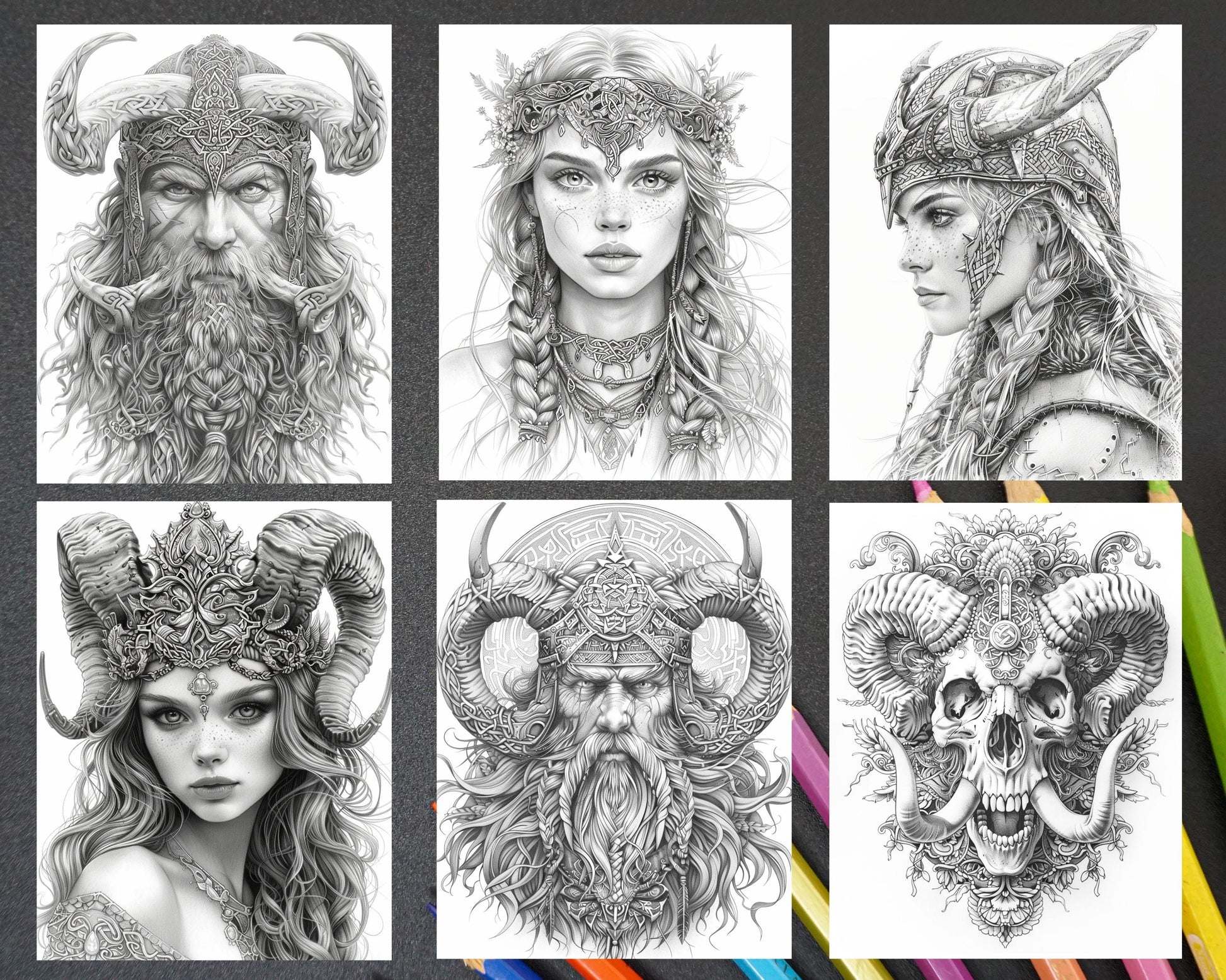 87 Viking Tattoos Grayscale Adult Coloring Pages Printable PDF Instant Download