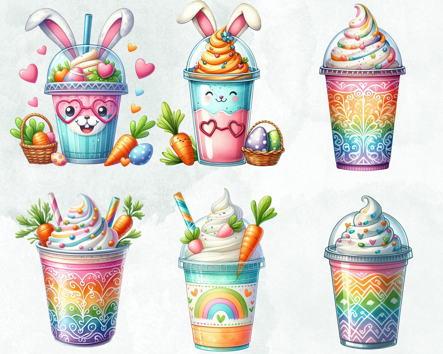 Adorable Easter Drinks Sublimation Clipart Bundle, 30 PNG High-Res Files for Commercial Use