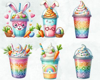 Adorable Easter Drinks Sublimation Clipart Bundle, 30 PNG High-Res Files for Commercial Use