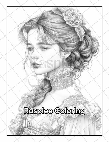 50 Victorian Portrait Adult Coloring Pages Printable PDF Instant Download