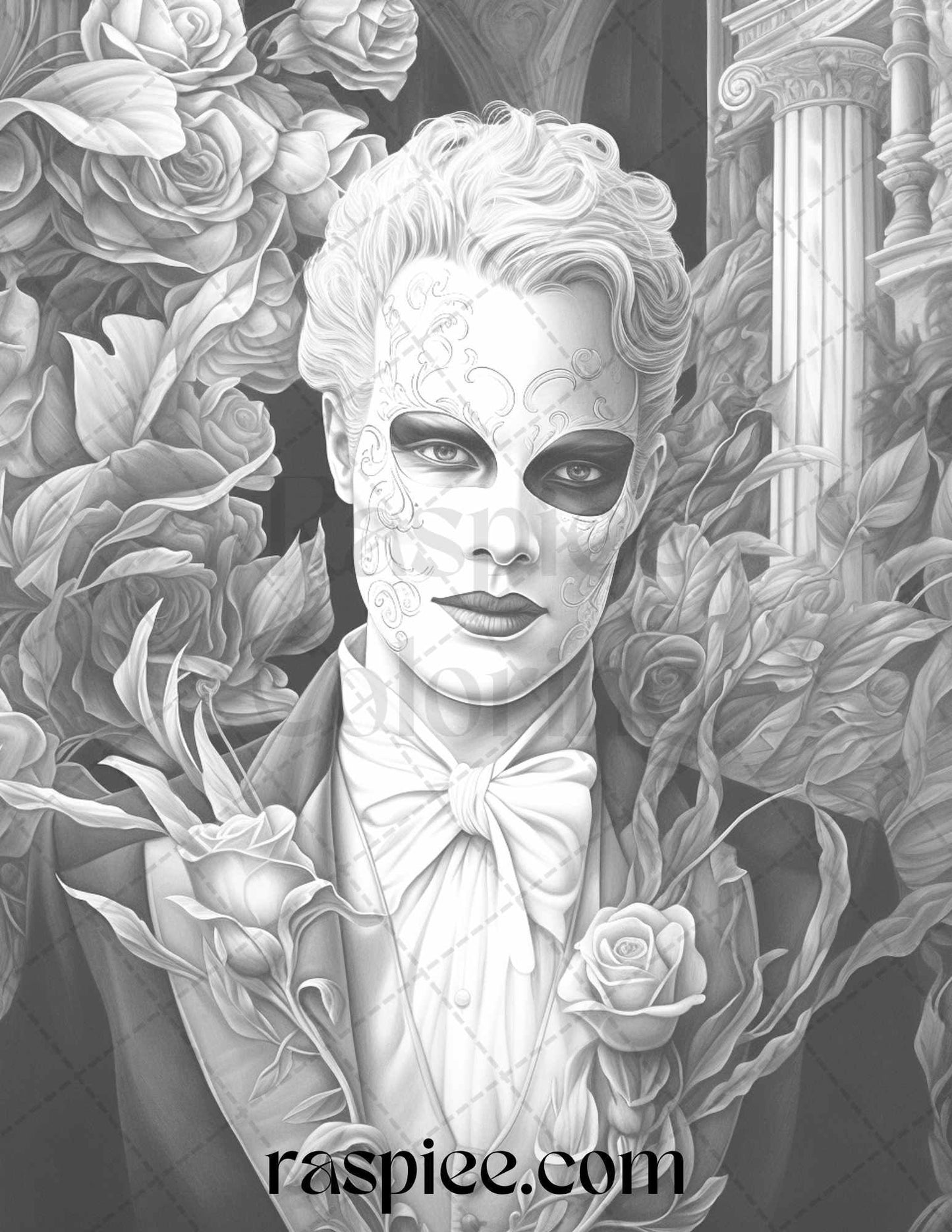 Phantom of the Opera Grayscale Coloring Pages Printable for Adults, PDF File Instant Download