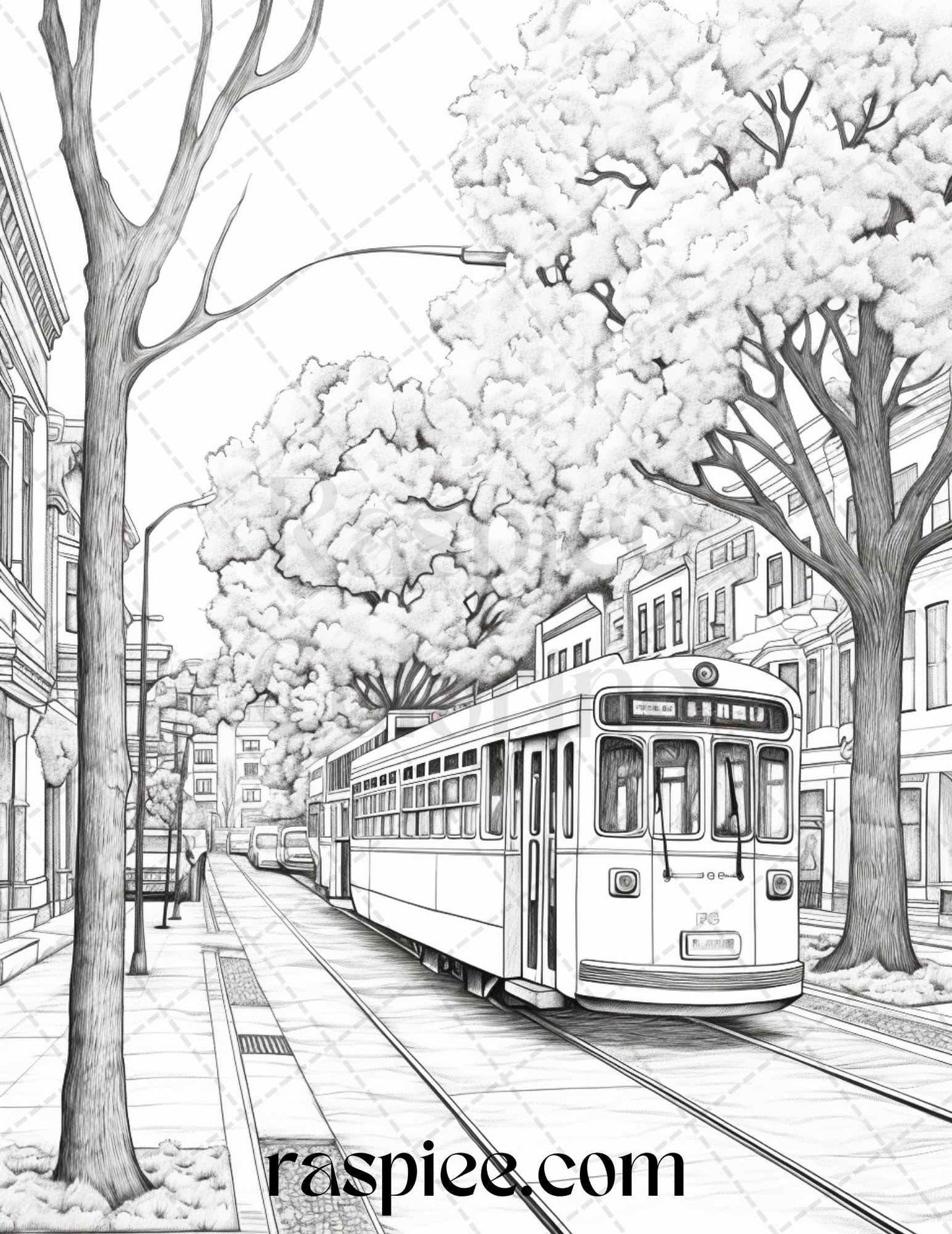Autumn Scenery Grayscale Coloring Pages Printable for Adults, PDF File Instant Download