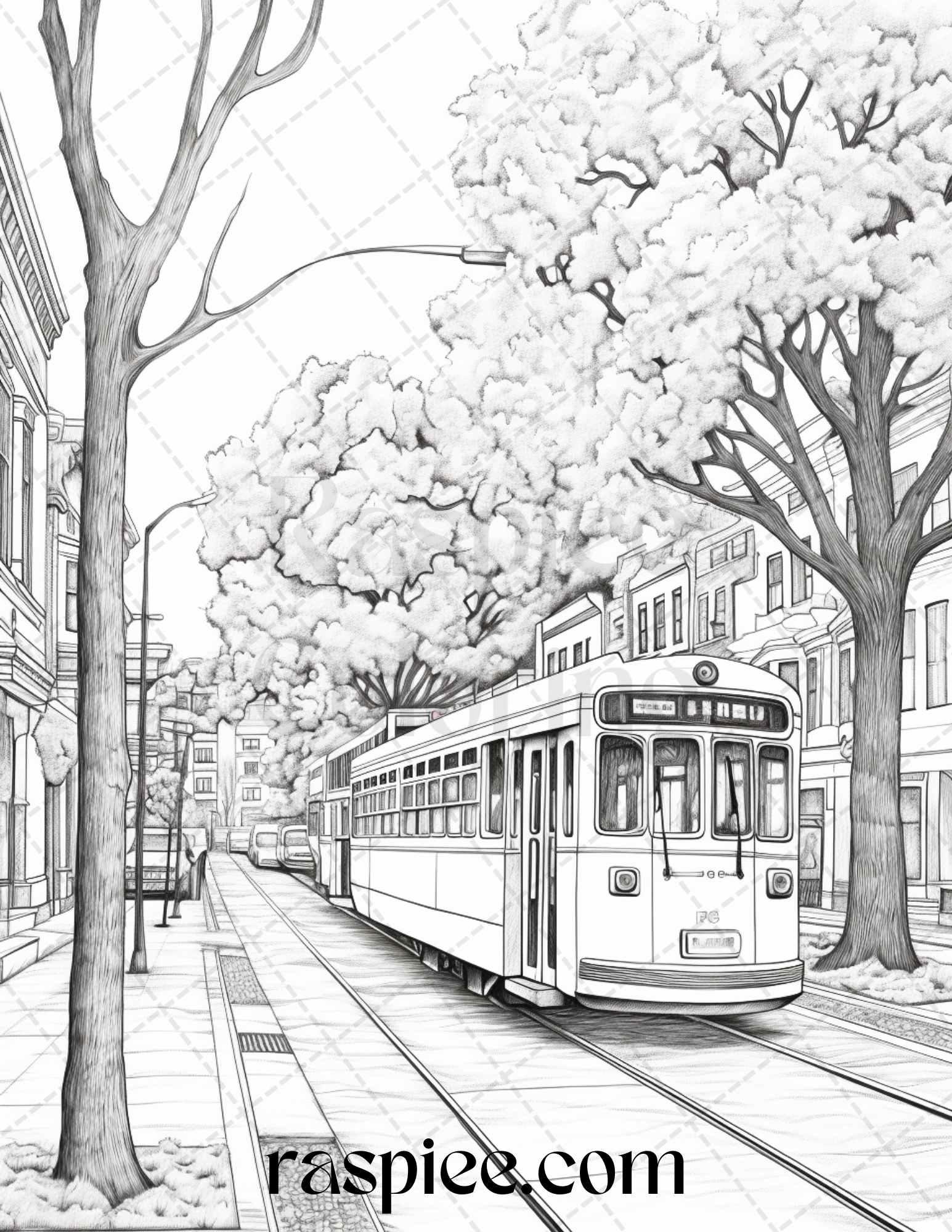 Autumn Scenery Grayscale Coloring Pages Printable for Adults, PDF File Instant Download