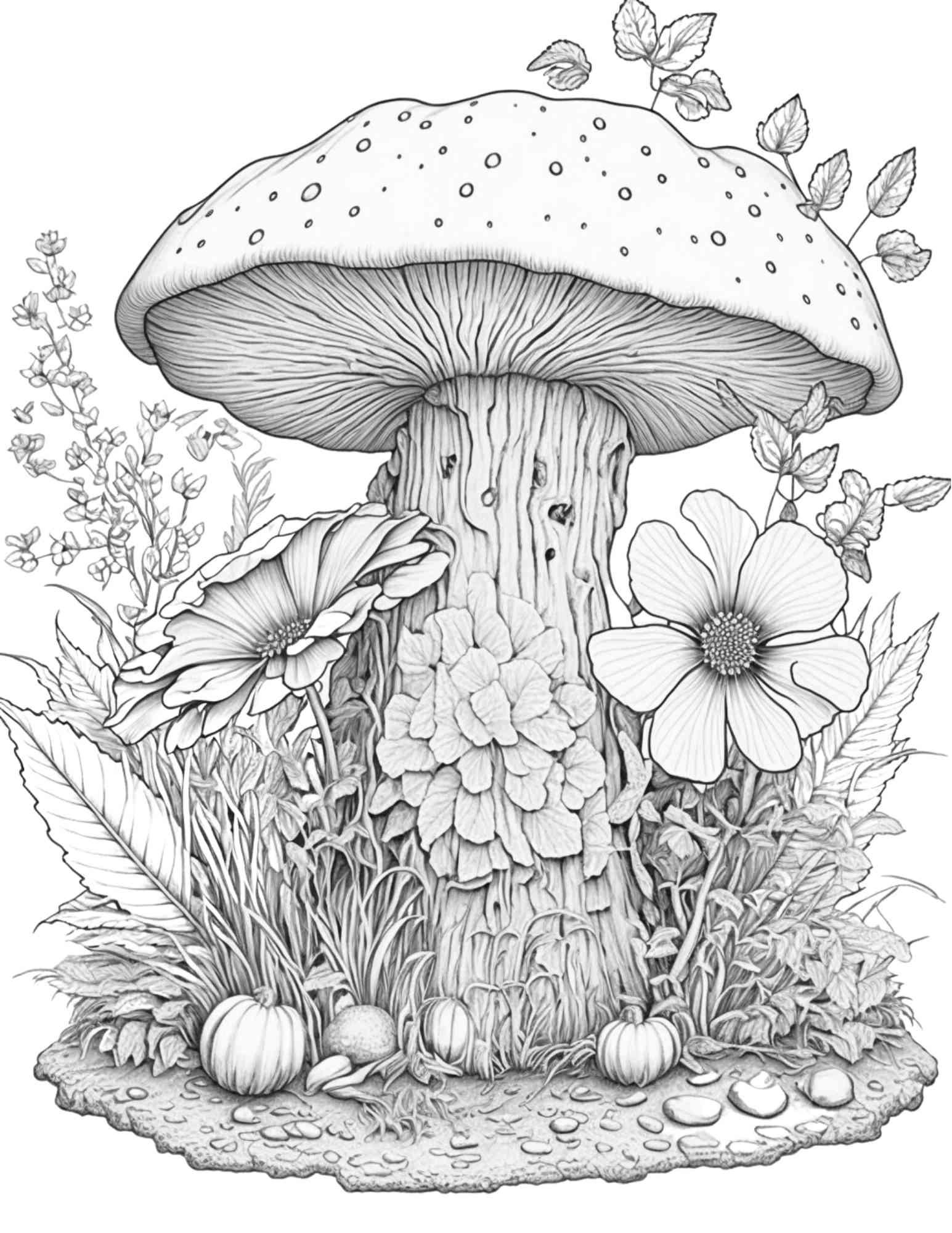 100 Mushroom Forest Coloring Pages Printable for Adults and Kids, Grayscale Coloring Book, Printable PDF File Instant Download