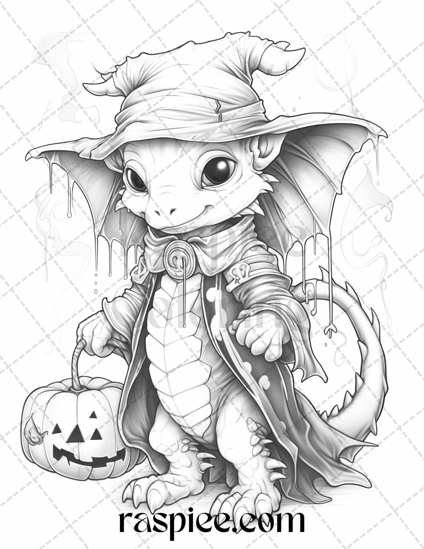 50 Cute Pumpkin Dragons Graycale Coloring Pages for Adults and Kids, Printable PDF File Instant Download