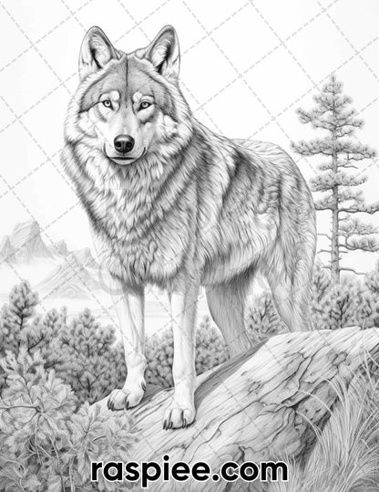 55 Wild Animals Grayscale Coloring Pages for Adults, Printable PDF Instant Download