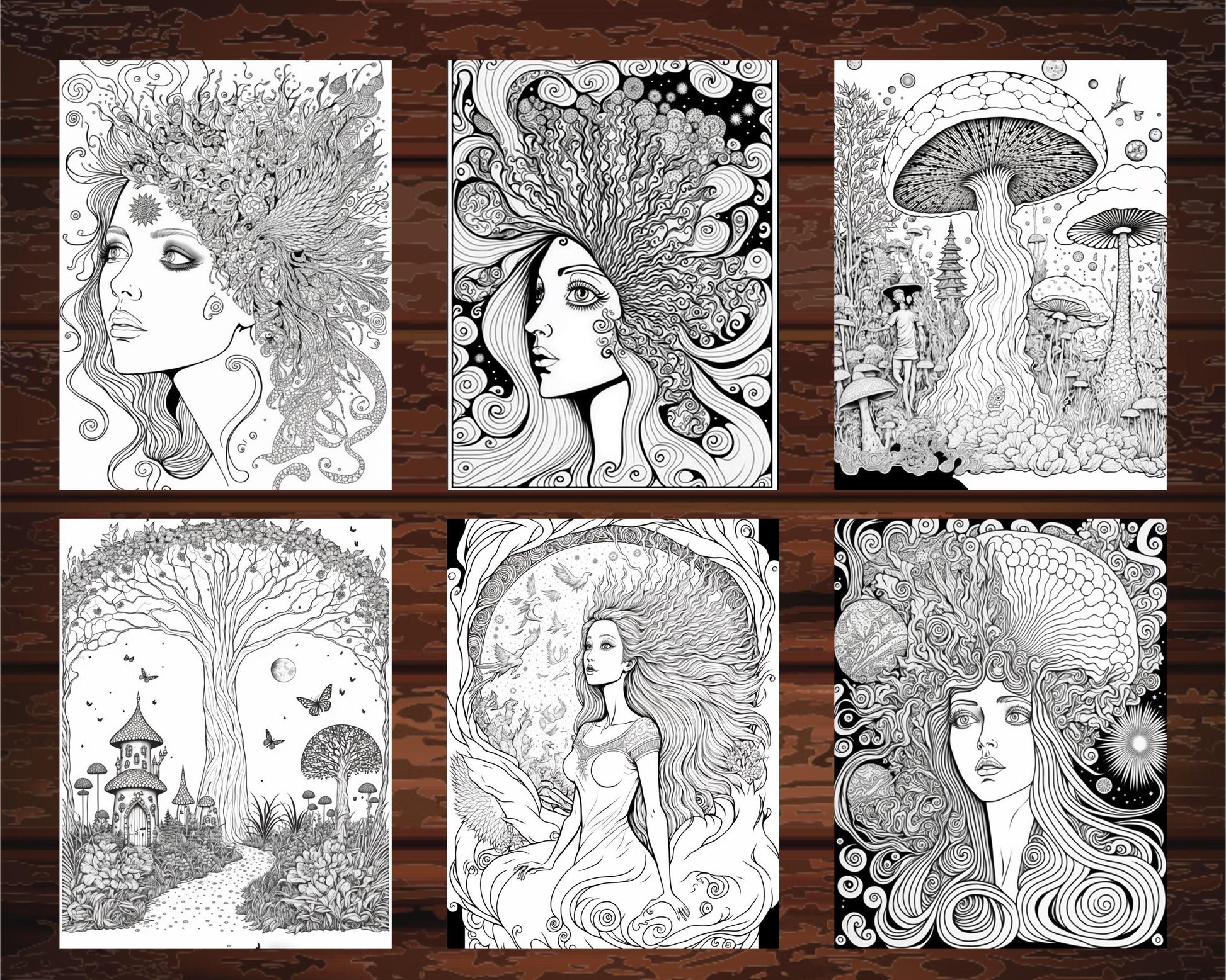 100 Psychedelic Coloring Pages Printable for Adults, Trippy Coloring Pages, Grayscale Coloring Book, Printable PDF File Instant Download