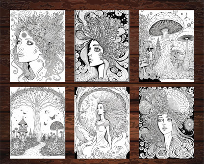 100 Psychedelic Coloring Pages Printable for Adults, Trippy Coloring Pages, Grayscale Coloring Book, Printable PDF File Instant Download