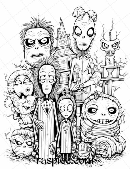 50 Monster Family Grayscale Coloring Pages Printable for Adults - Instant Download, Halloween Coloring Book, Fun and Spooky Designs