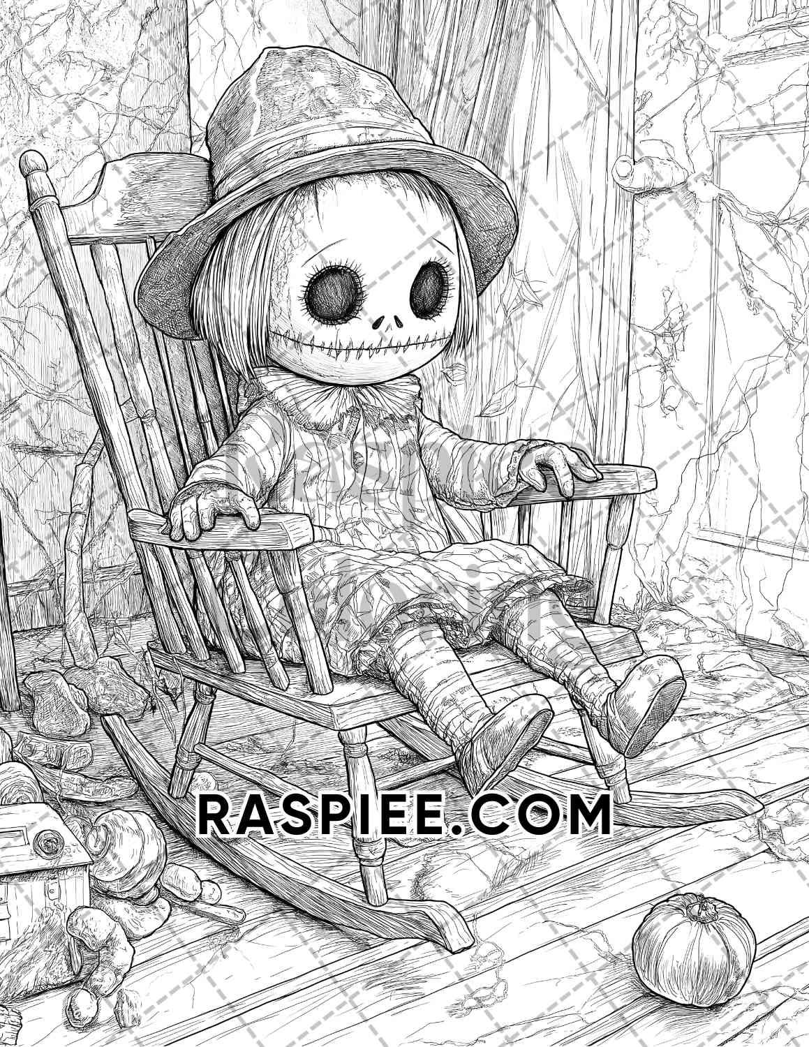 Haunted Dolls Halloween Horror Adult Coloring Pages Printable PDF Instant Download