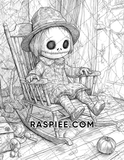 Haunted Dolls Halloween Horror Adult Coloring Pages Printable PDF Instant Download