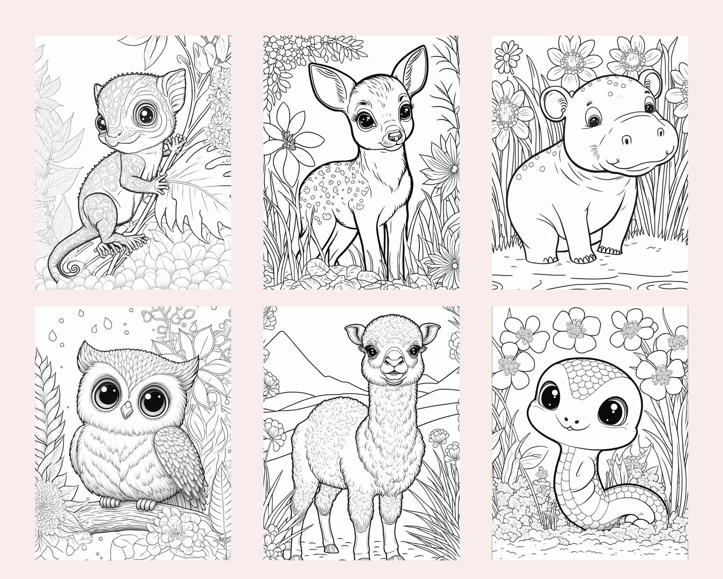 60 Cute Animals Printable Coloring Pages for Kids, Printable PDF File Instant Download