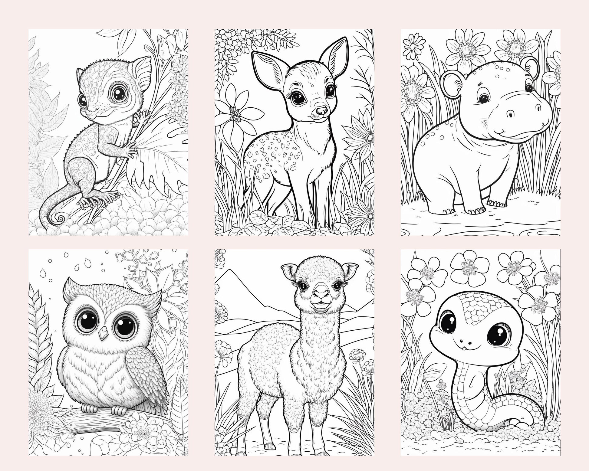 60 Cute Animals Printable Coloring Pages for Kids, Printable PDF File Instant Download