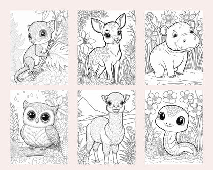 60 Cute Animals Printable Coloring Pages for Kids, Printable PDF File Instant Download