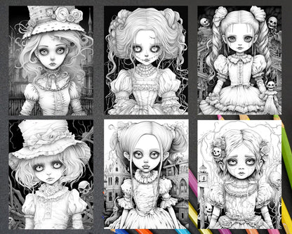 50 Scary Victorian Dolls Grayscale Coloring Pages Printable for Adults, PDF File Instant Download