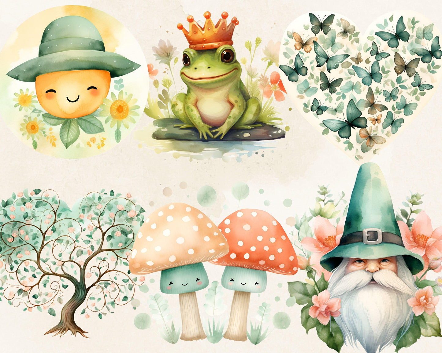 Happy Spring Watercolor Clipart Bundle, 24 PNG High-Res Files for Commercial Use
