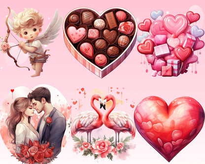 Valentine's Day Clip Art Mega Bundle, 50 PNG High-Res Files for Commercial Use